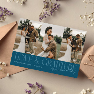 Love & Gratitude Teal Wedding Multi Photo   Thank You Card
