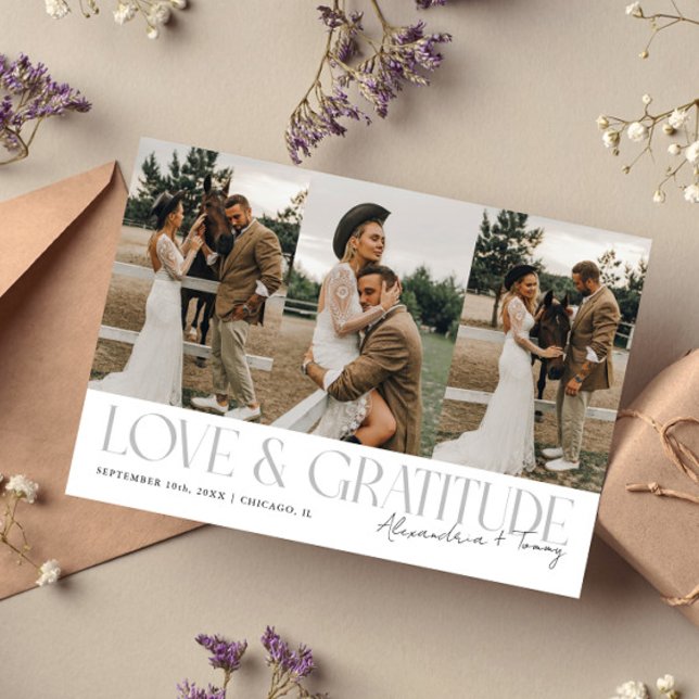 Love & Gratitude White Wedding Multi Photo   Thank You Card (Creator Uploaded)