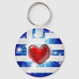 Love Greece flag heart background Keychain