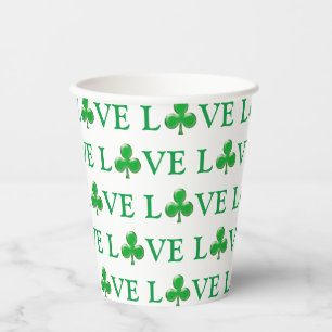 Love Green Clover Shamrock Pattern modern cute Paper Cups