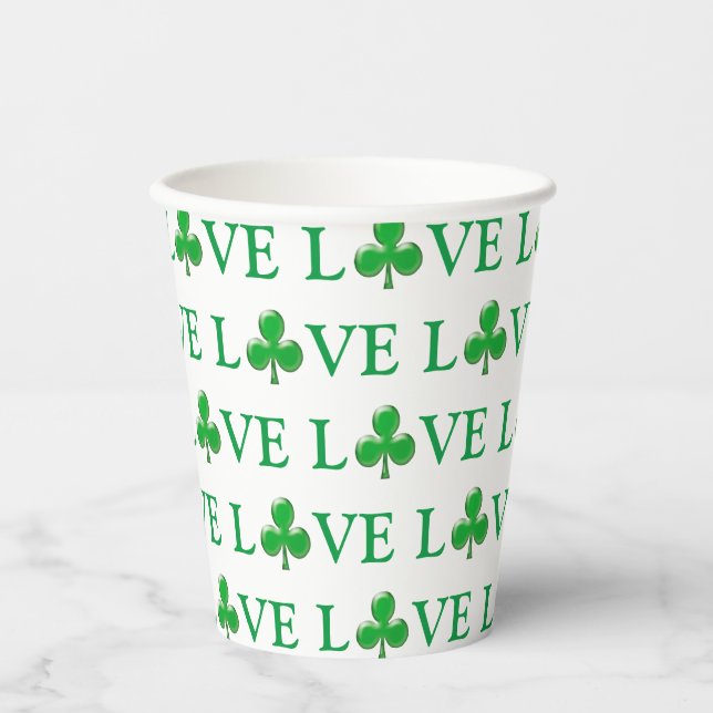 Love Green Clover Shamrock Pattern modern cute Paper Cups (Front)