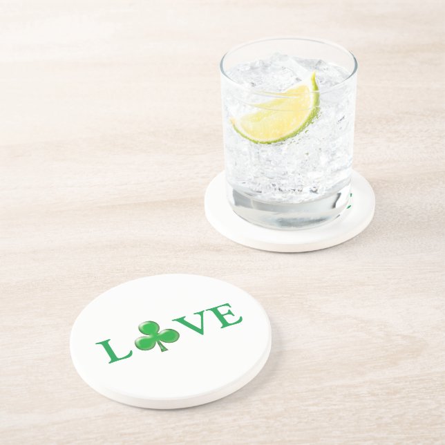 Love Green Clover Shamrock St. Patrick's Day Coaster (Side)