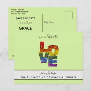 LOVE Green Themed Same-Sex Wedding Save the Date  Postcard