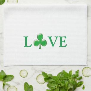 Love Green white Clover Shamrock cute modern Kitchen Towel