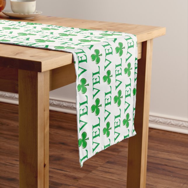Love Green white Clover Shamrock St. Patrick's Day Short Table Runner (In Situ)