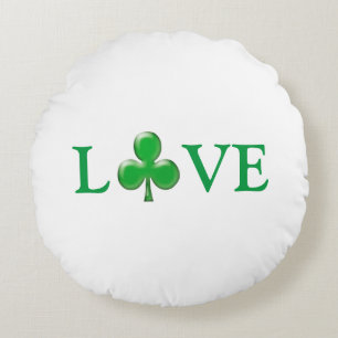 Love green white Irish clover shamrock cute modern Round Pillow