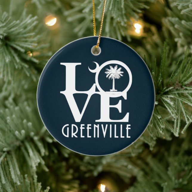 LOVE Greenville South Carolina Ceramic Ornament (Tree)