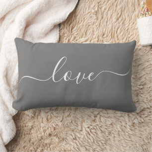 LOVE   Grey and White Reversible Lumbar Pillow