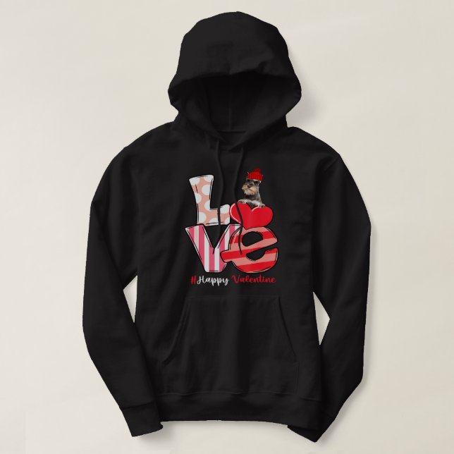 Love Grey Miniature Schnauzer Dog With Hat Valenti Hoodie (Design Front)