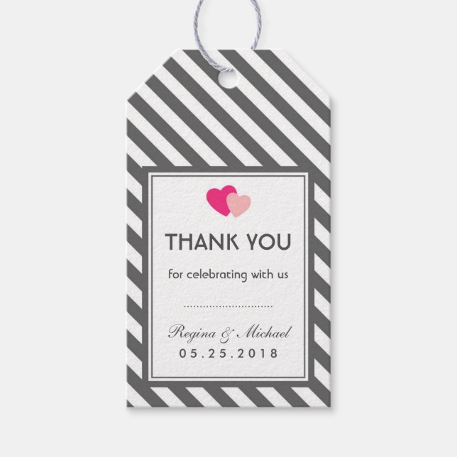 Love Grey Stripes Pattern Party Favour Gift Tag (Front)