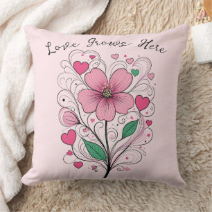 Love Grows here -Blooming Love Throw Pillow