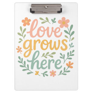 Love Grows Here Cottagecore Typography Art Clipboard