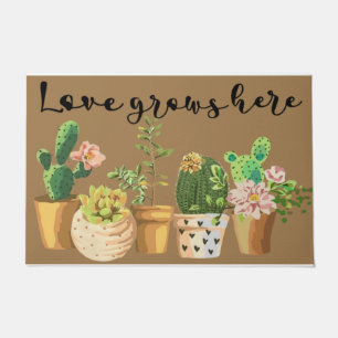 Love Grows Here, Cute Doormat, Succulent Decor Doormat