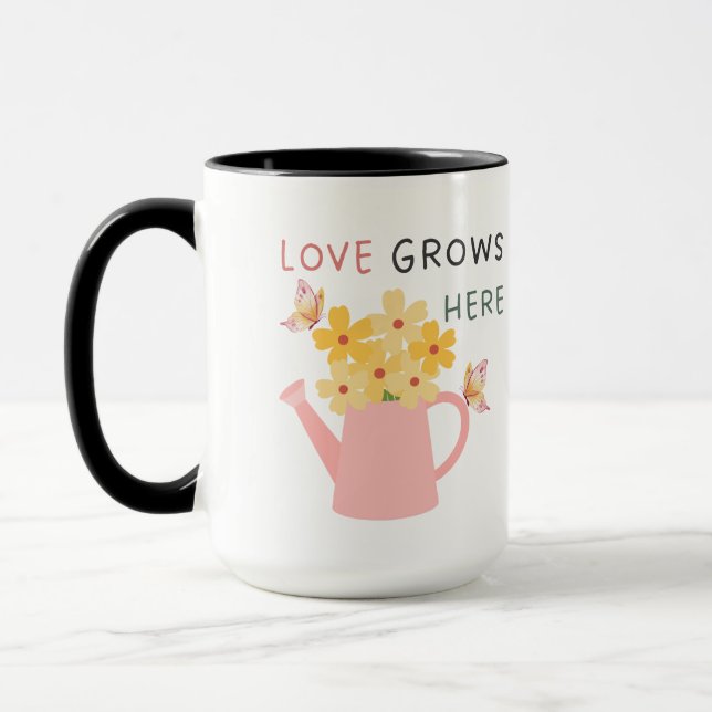 Love Grows Here Floral Garden Quote Mug (Left)
