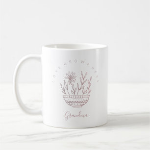 Love Grows Here Garden Flowers with Name Coffee Mug