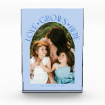 Love Grows Here Modern Arch Icy Blue Photo Block<br><div class="desc">Modern and minimal family memory photo block featuring a photo in a arch frame with a text that says "Love Grows Here" with tiny hearts. Icy blue.</div>