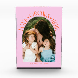 Love Grows Here Modern Arch Orange Pink Photo Block