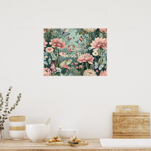 Love Grows Here - Pastel Floral & Butterfly Poster
