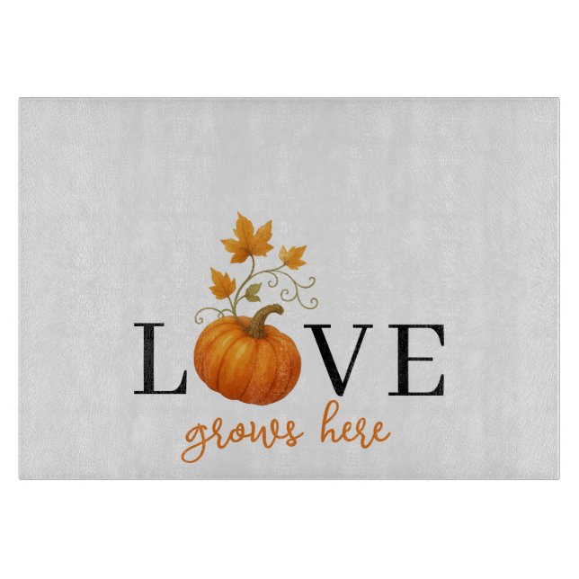 LOVE Grows Here | Pumpkin Lettering Autumn  Cutting Board (Front)