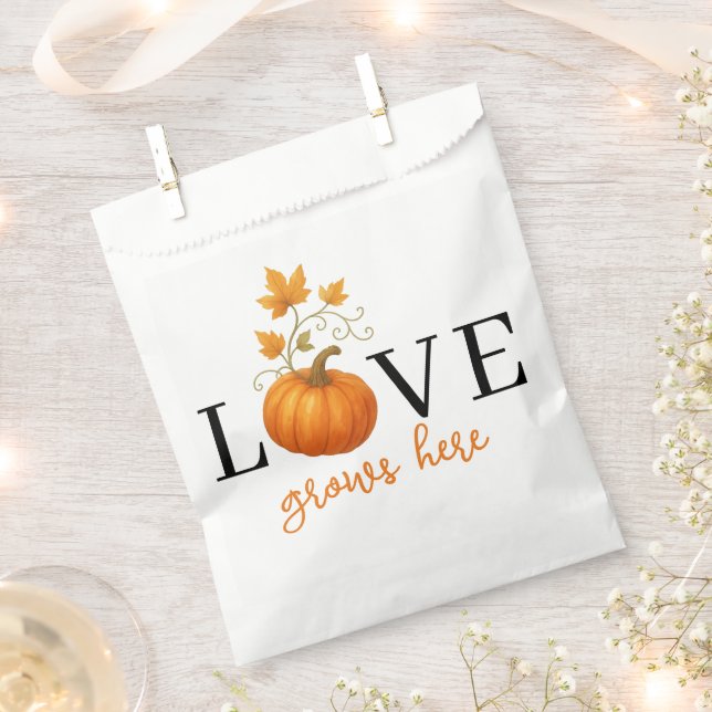 LOVE Grows Here | Pumpkin Lettering Autumn Favour Bag (Clipped)