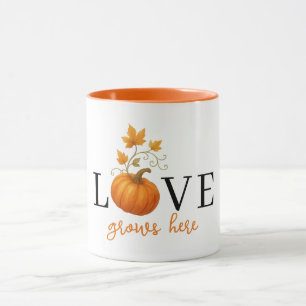 LOVE Grows Here   Pumpkin Lettering Autumn  Mug