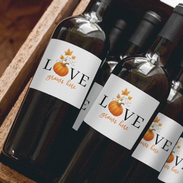 LOVE Grows Here | Pumpkin Lettering Autumn  Wine Label (Creator Uploaded)