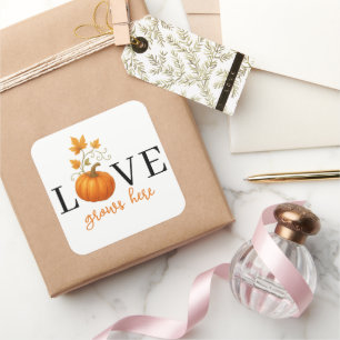 LOVE Grows Here Pumpkin Lettering Fall Square Sticker