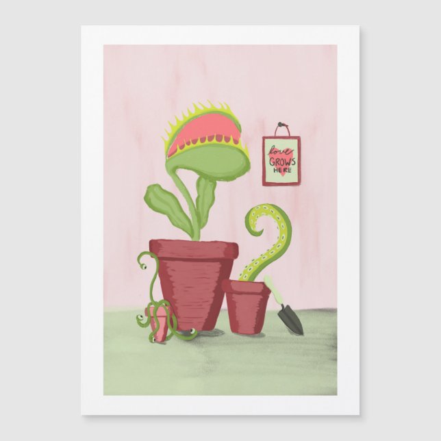 Love Grows Here:  Quirky Potted Plants Card (Front)