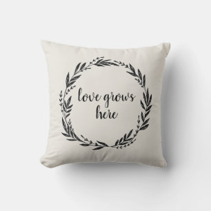 Love Grows Here Wreath Farmhouse Throw Pillow