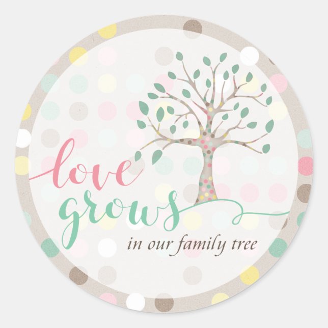 Love Grows In Our Family Tree Baby Shower Party Classic Round Sticker (Front)