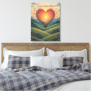 Love Grows Sunset Heart Landscape Art Canvas Print