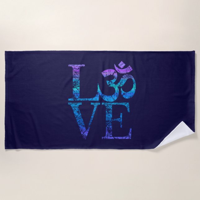 LOVE Grunge OM Symbol Spirituality Yoga Beach Towel (Front)