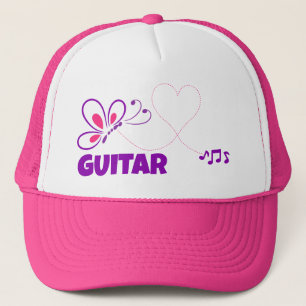 Love Guitar Pink Purple Butterfly Heart Trucker Hat
