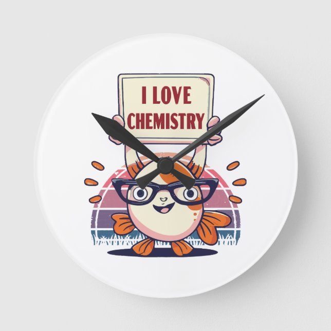 Love Guppies and Chemistry Round Clock (Front)