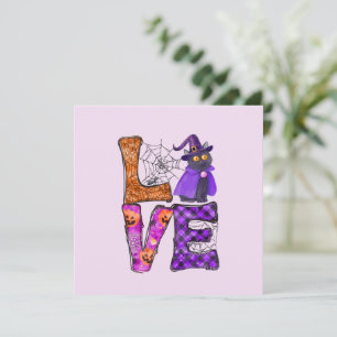 LOVE Halloween Design with Black Witch Cat