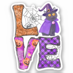 LOVE Halloween Design with Black Witch Cat