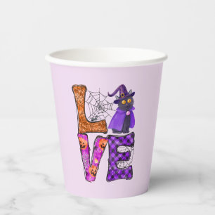 LOVE Halloween Design with Black Witch Cat Paper Cups