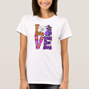 LOVE Halloween Design with Black Witch Cat T-Shirt