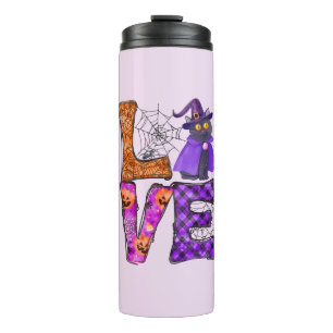 LOVE Halloween Design with Black Witch Cat Thermal Tumbler