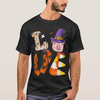 Love Halloween Funny Pig Witch Hat Pig Lover T-Shirt