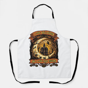 Love Halloween Haunted House Crescent Moon Black C Apron
