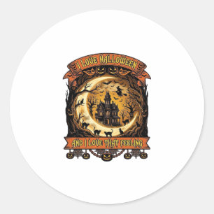Love Halloween Haunted House Crescent Moon Black C Classic Round Sticker