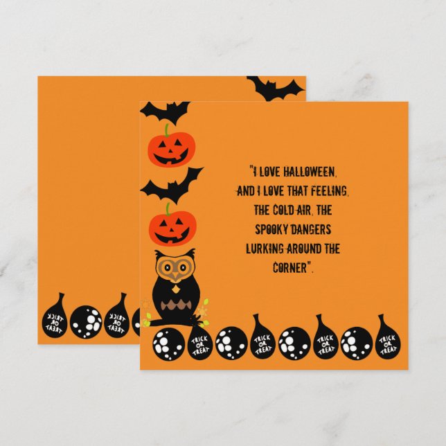 Love Halloween Quote Spooky Owl Pumpkin Bats Card (Front/Back)