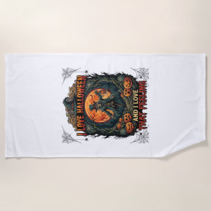Love Halloween Skeleton Scarecrow Full Moon Pumpki Beach Towel