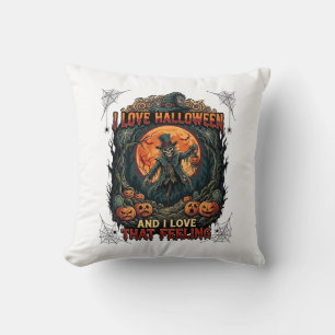 Love Halloween Skeleton Scarecrow Full Moon Pumpki Throw Pillow