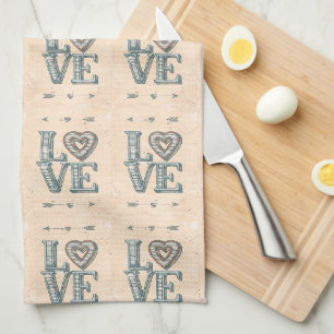 LOVE, hand drawn with arrows and heart - kitchen Kitchen Towel
