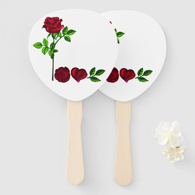 LOVE - Hand-Painted Rose Hand Fan (Front and Back)