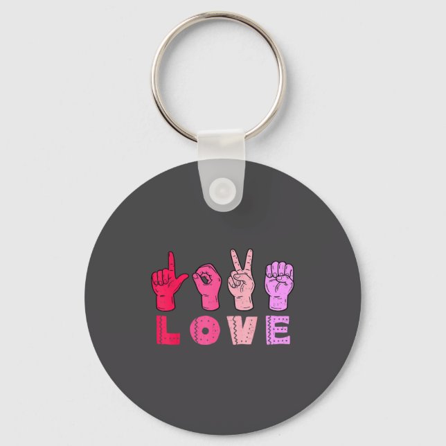 Love Hand Sign Language Asl Valentines Day Men Wom Keychain (Front)