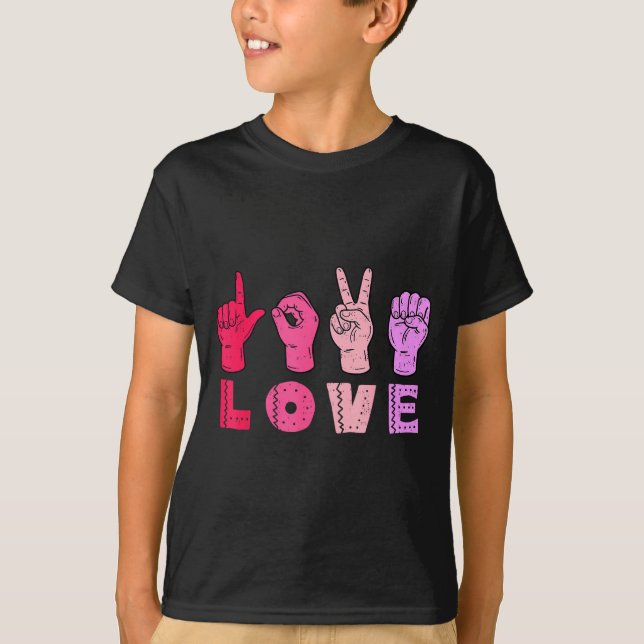 Love Hand Sign Language Asl Valentines Day Men Wom T-Shirt (Front)