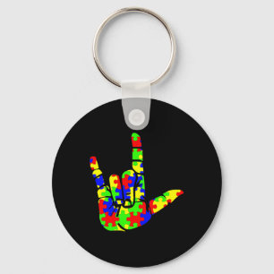 Love Hand Sign Language Puzzle Autism Awareness Su Keychain